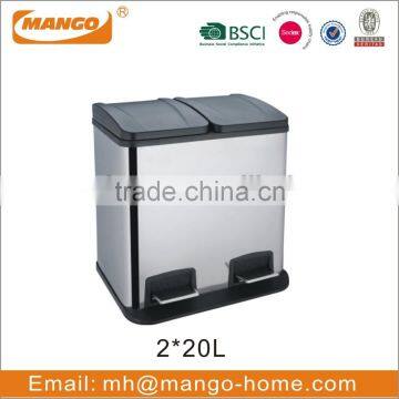 40L Stainless Steel 2-Compartment Pedal Trash Bin photo-3