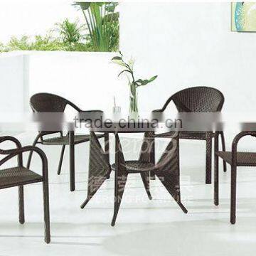 Chocolate rattan stackable outdoor chairs and table