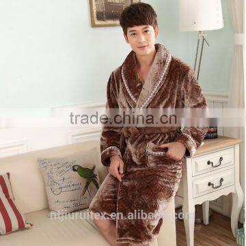 100% polyester embossed powder plush fleece men's bathrobe, nightie gown