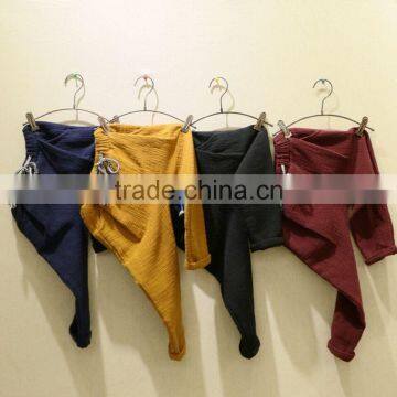 Spring Autumn Winter Children linen/cotton trousers casual pants warm elastic waist pants