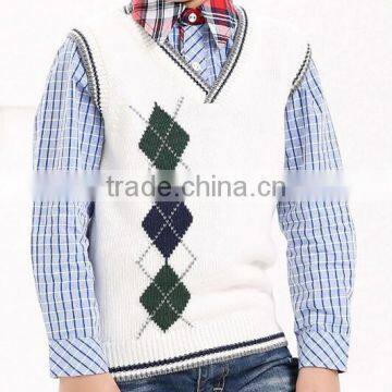 Branded Basic Argyly Intarsia Boys Kids Sleeveless Sweaters photo-2
