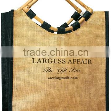 Eco-Friendly Two Toned Jute Shopping Bag - features eye cane handles and comes with your logo.