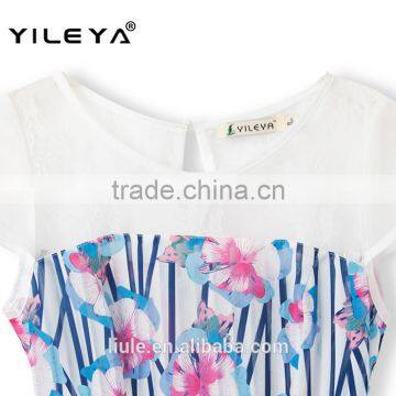 Sexy Cute Colorful Floral Pattern Printed Latest Summer Fashion Blouses Shirts, Patterns of Summer Blouses,korean Summer Blouses photo-5