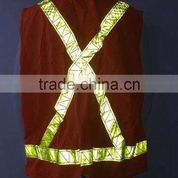 Customized Orange Highlight PVC Safety Reflective Vest With 100%polyester Tricot Fabric