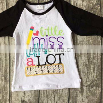 Baby Girls Three Quarter Icing Boutique Raglans White Black Top Shirts Pencil Ruler Crown Children Clothes Back to School Cotton photo-4
