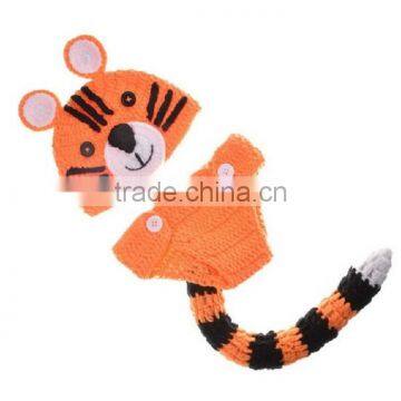 Cute Baby Tiger Pattern Crochet Knit Photography Props Outfit Infant Toddler Hat and Diaper Cover For 3-24 Months photo-2