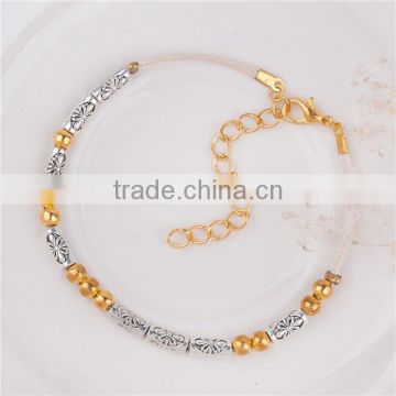 Light Beige Terylene Cord Gold Plated Copper Morse Code " FAMILY " Bracelets