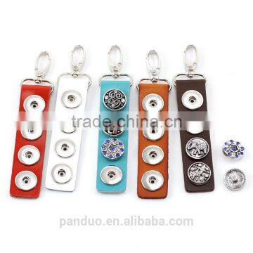 Mixed Real Leather Snap Buttons Key Chains W/Lobster Clasp