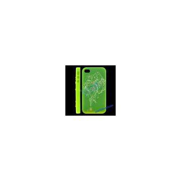 Transparent Pattern With Diamonds Plastic Hard Case Cover for IPhone 4S (Green)