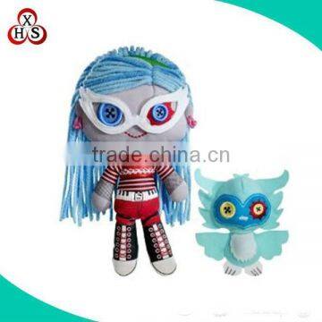 high quality blue plush monster doll with glasses for easter