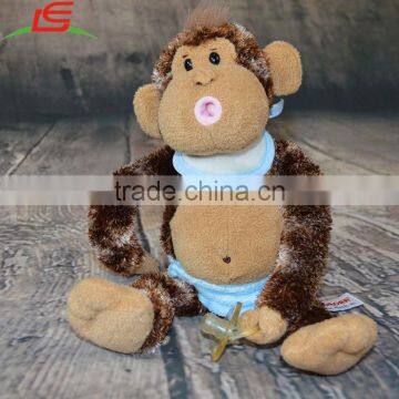 Custom Plush Baby boy Monkey Ape With Pacifier Into Mouth For Pocket