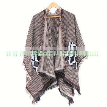 WOOL thick-long FRINGES SHAWL WRAP SCARF Woolen Poncho CAPE Free black