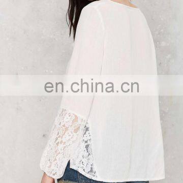 2017 New Blouse Designs White V-neck Lady Blouse With Lace Details photo-4