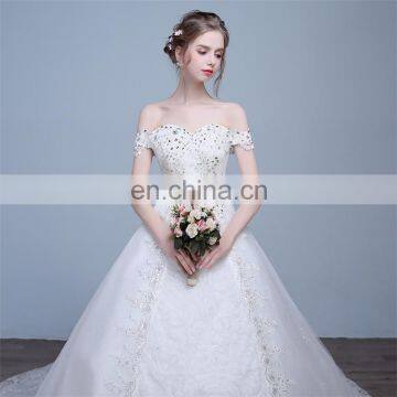 HS1626 2017 Long Train Puffy Bridal Ball Gown Sequined Embroidery Crystal Wedding Dress From China photo-5