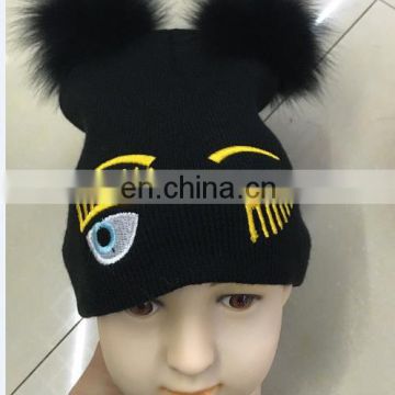 Fashion Kids Hats Fur Pompom Beanie Kids Winter Hats Wholesale For Children