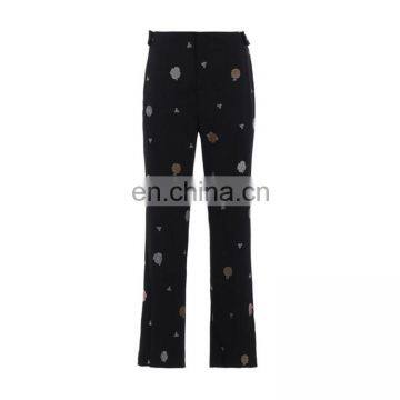 OEM 100%Polyester Floral Embroidered Candy Flared Trousers