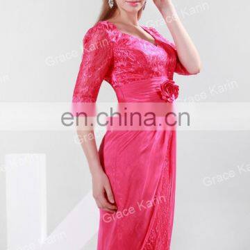 2015 Grace Karin Knee-Length Lace Mother of Bride Dress With Middle Sleeve Women's Black and Red V-Neck CL4363-2# photo-2