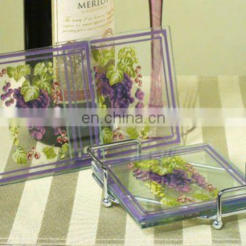 Glass Coasters with Grapes Design