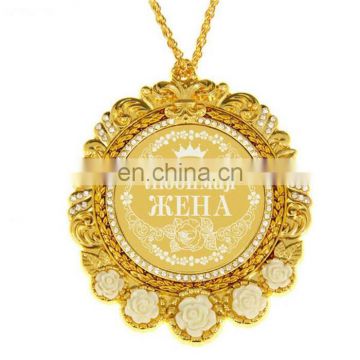 wholesale Wedding souvenirs gifts lovers necklace chain big round medal golden medallion