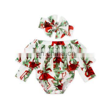 Fashion off Shoulder Long Sleeve Ruffle Baby Romper Bodysuit and Floral Headband 13 Styles You Can Choose photo-6