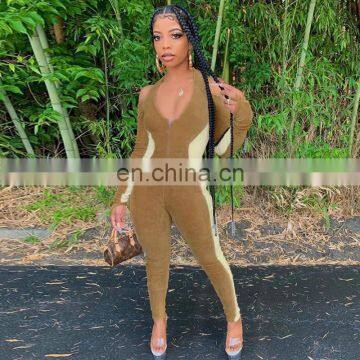 Wholesales 2020 Women Fashion Halter Long Jumpsuit Ladies Sportswear Playsuit With Zippers photo-4