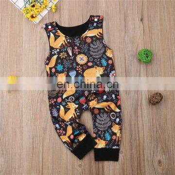 Kids Fox Print Zoo Bodysuits With Pocket Striped Full Print Girls Rompers Long Sleeved Kids Jumpsuits 0-2years Free Shipping photo-5