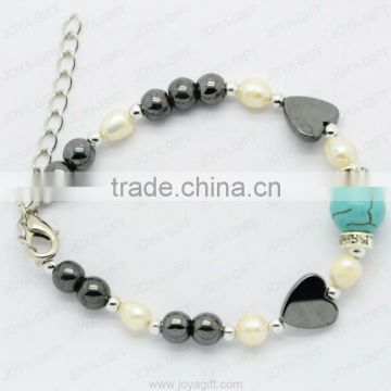 Fashion Magnetic Hematite Heart Beaded Anklet