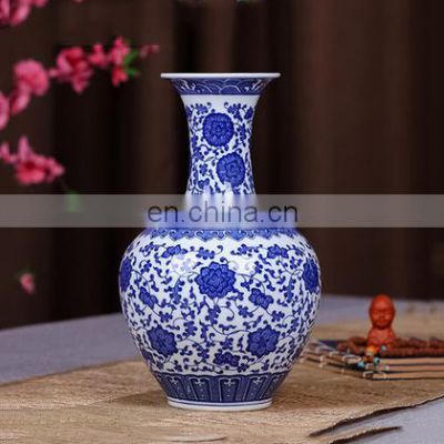 Chinese antique hand painted ceramic blue and white porcelain flower vase