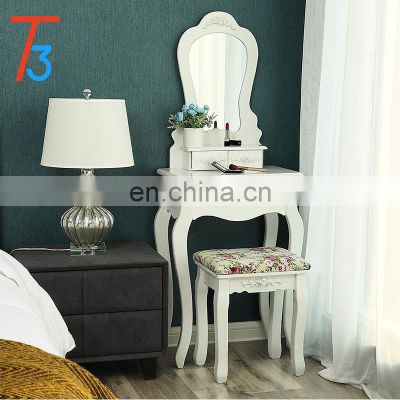 Wooden bedroom mirrored dressing table sets with stool design