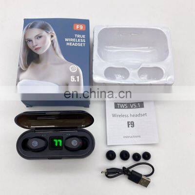 F9 Tws Bt5.1 True Wireless Headphones Headset Earbuds Lcd Digital Electric Quantity Waterproof Noise Reduction Wireless Earphone
