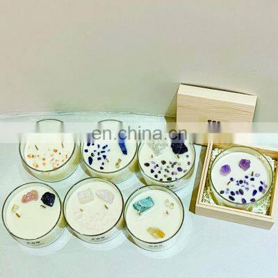 ENO Custom Wholesale Luxury Soy Wax Aromatherapy Glass Jar With Flower Decoration Scented Crystal Stone Candle