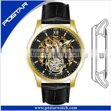 Mechanical Hollow Tourbillon Multifunction Wrist Watches Leather Band