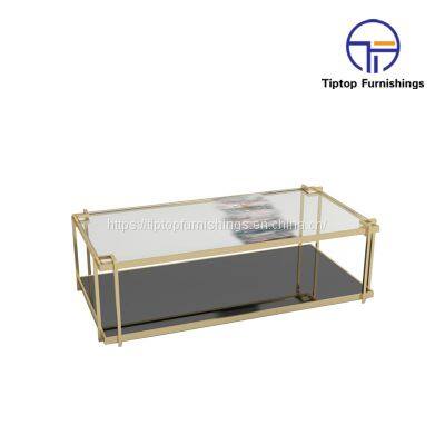 High quality modern luxury living room center tempered glass coffee table stainless steel creative square end table