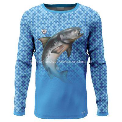 blue sublimated custom fishing cooldry shirts with coolmax fabric