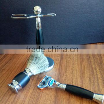 Metal+wood black handle men badger shaving brush set