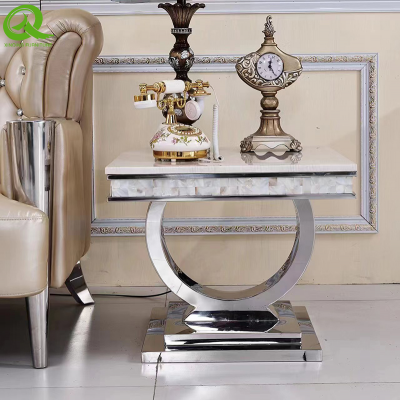 Modern Furniture Living Room Stainless Steel Metal Base Marble Top Side Table