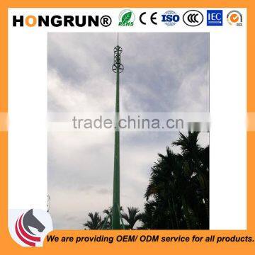 Tubular communication tower with small footprint