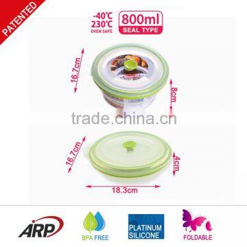 800ml Round Foldable Silicone food container,Airtight Food Container Non-stick BPA FREE FDA LFGB DGCCRF                        
                                                Quality Choice