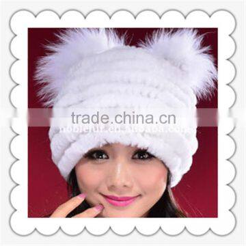 2015 cute rabbit fur fur winter pompom headwear for young girls