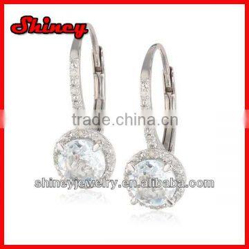 Sterling Silver Diamond and Aquamarine Leverback Earrings