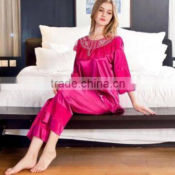 Noya Customized ZM 8583 Lady Half Sleeves Silk Pajamas Set