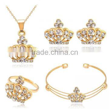 Chic Style 18K Gold Plated Crown Earrings Necklace Ring Bangle Jewelry Set photo-2