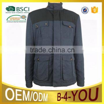 Stand Collar Padded Outdoor Black Jacket ,Jackets With Multi Pockets Splice Jacket Padded Jacket