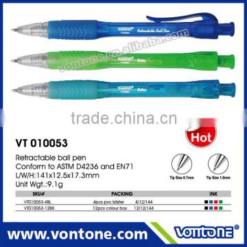 Plastic retractable ballpoint pen with grip ,transparent ball pen