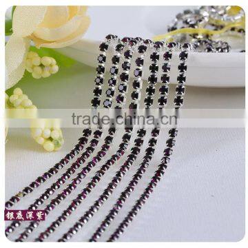 Dark Purple SS6 to SS38 Silver Plating Close Crystal Cup Claw Rhinestone Chain for Jewelry Cheapest