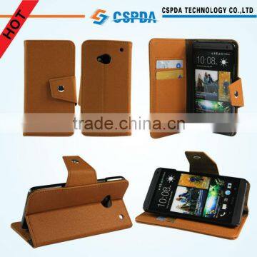 Brown Leather Wallet Stand Case Cover With Card Holder For HTC One M7