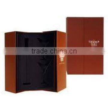 Framed leather Brown Wooden Wine Packaging Box