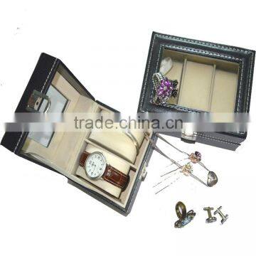 Luxury PU Leather Seeing-through Top Wooden Watch Boxes With 2- 3 Slots photo-2