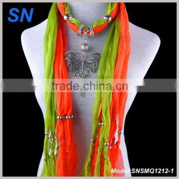 Latest design double-deck scarf , Butterfly pendant scarf