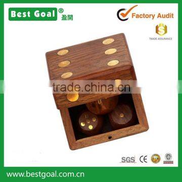 2.4" Wooden Square Dice Box Storage Case Container with 5 Dice Cute Dice Game